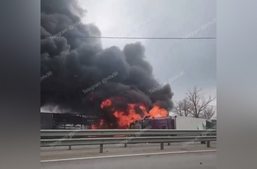 Трассу М-4 «Дон» перекрыли в Воронежской области из-за горящих грузовиков