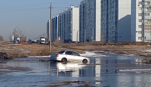 Легковушка утонуло в огромной луже на дороге под Воронежем