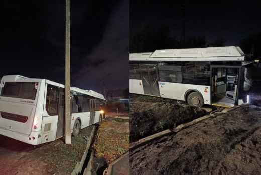 Автобус без водителя съехал в кювет в Воронеже