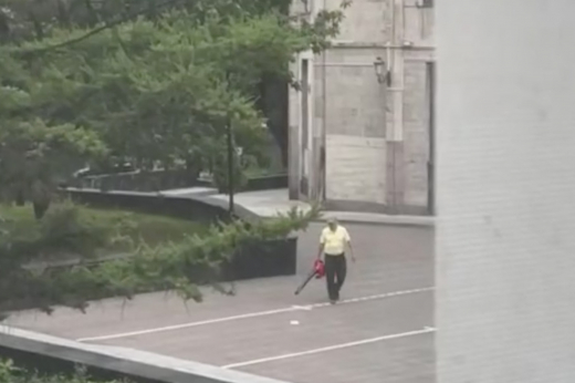 В Москве дворник разогнал невидимый мусор садовым пылесосом