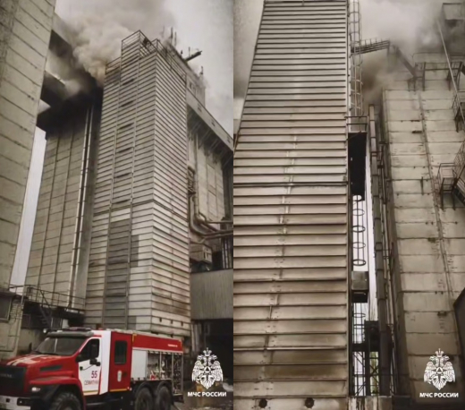 Эпичными кадрами тушения элеватора поделились воронежские спасатели