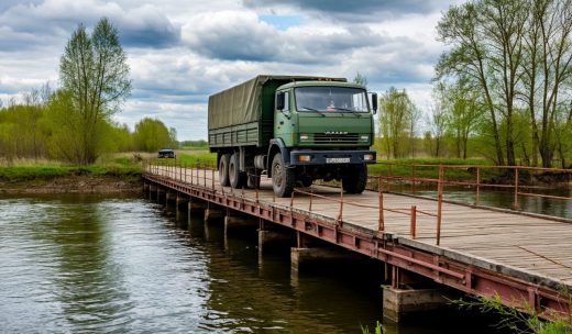 Мужчина на угнанном «КамАЗе» врезался в ограждение воронежского понтонного моста
